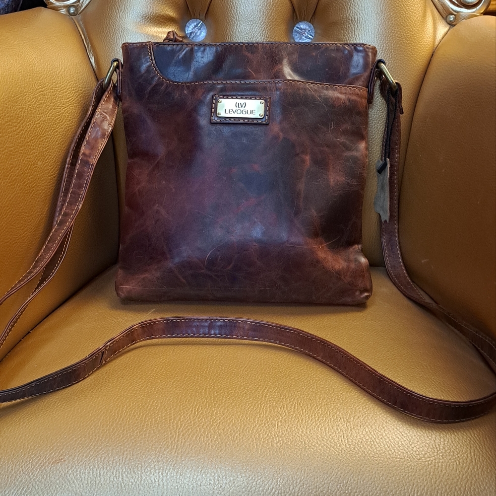 LeVogue Distressed Brown Leather Crossbody Bag. Gorgeous!